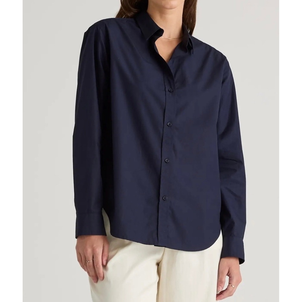 Quince Organic Cotton Poplin Long Sleeve Shirt Button Down Navy Blue XS